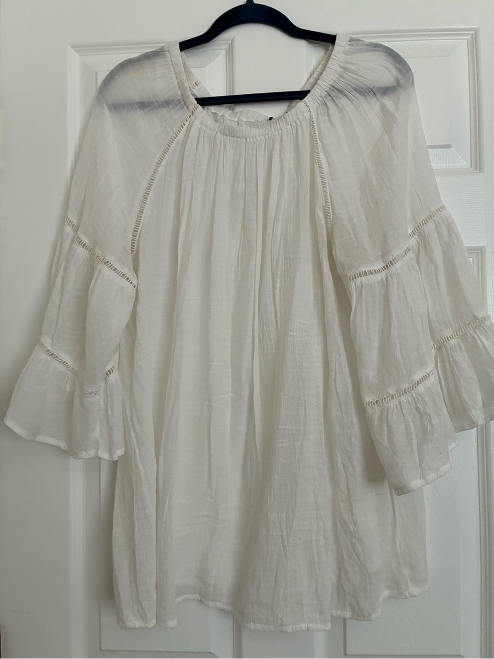 Women's White Peasant Blouse with Ruffle Sleeves